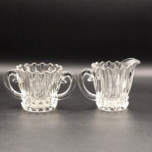 Vintage Indiana Glass Lotus Blossom Tulip Sugar Bowl & Creamer Set 1007 Clear